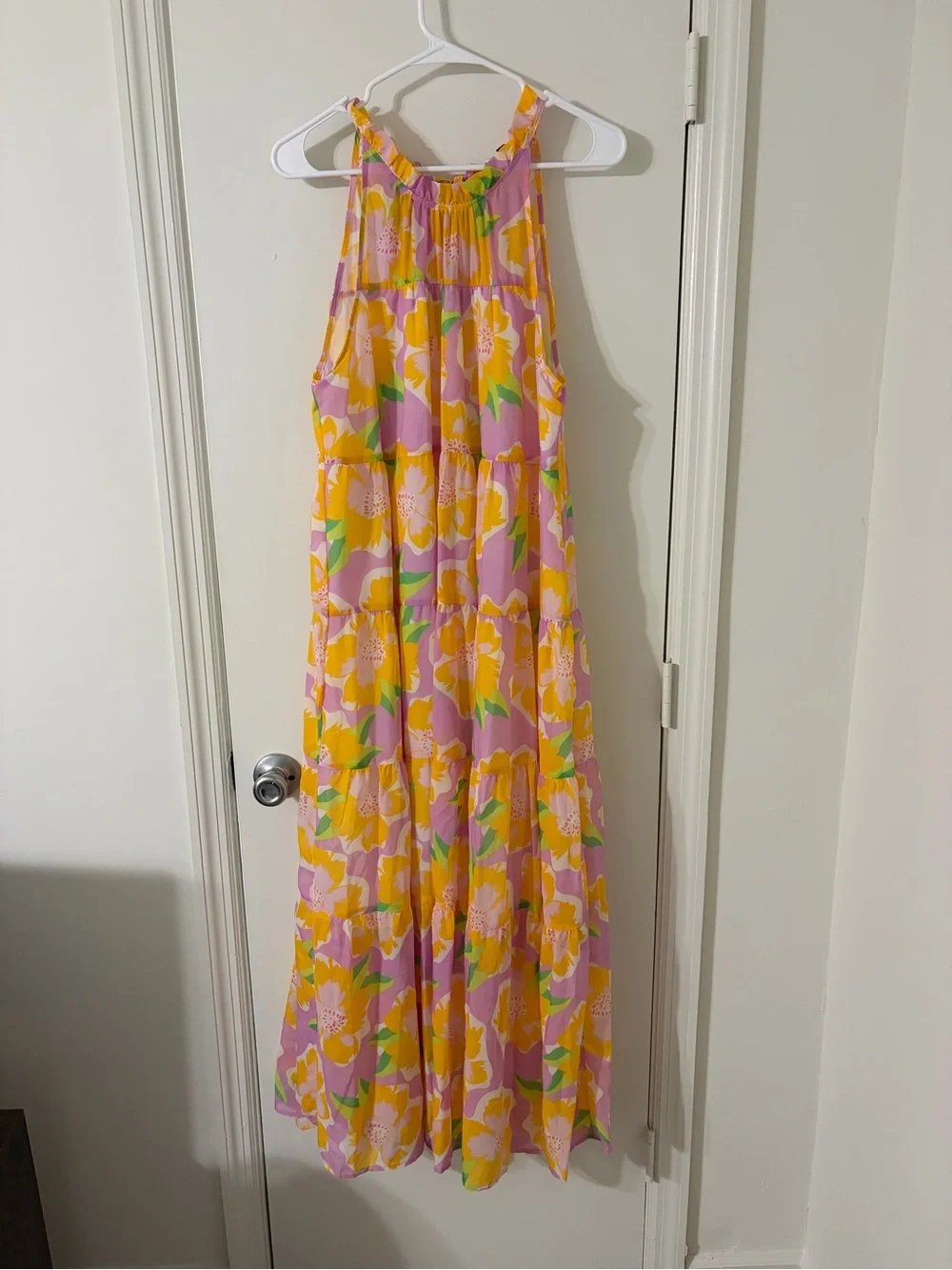 Michelle McDowell Bethany Halter Maxi Dress Pink & Orange Floral Size Lg